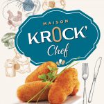 KV Krock' chef sur fond beige, la croquette à la française, avec les ingrédients, visuel d'ambiance