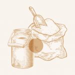 illustration sac de farine et pot de lait beige style gravure