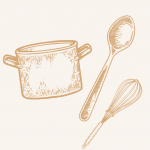 illustration ustensiles de cuisine beige style gravure