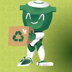 Robot vert portant un carton