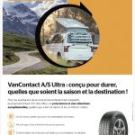 Annonce presse avec un van dans la nature et un paysage inspirationnel évoquant l'évasion